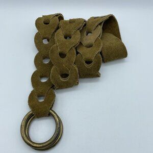 Tan Leather Loop Woven D Ring Belt Women's Size M End to End 34"